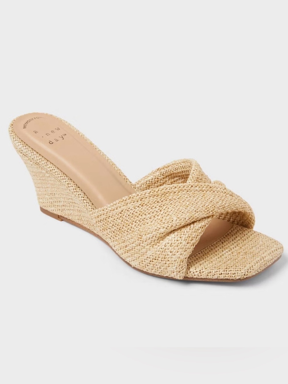 Woven Raffia Wedge Slide Sandal - Beige